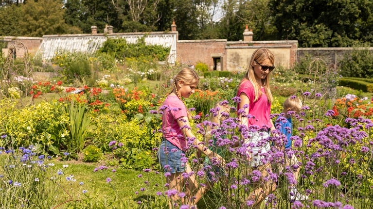 Family, walled garden, summer flowers, castle, national trust, kent